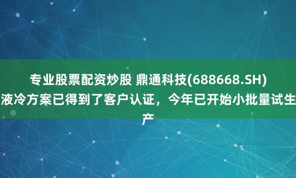 专业股票配资炒股 鼎通科技(688668.SH)：液冷方案已得到了客户认证，今年已开始小批量试生产